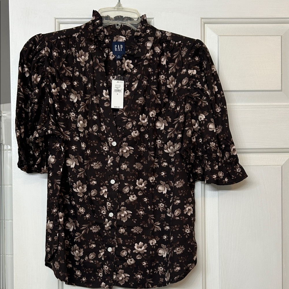 GAP Women's Dark Brown Floral Blouse